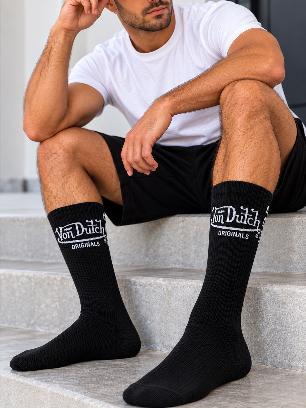 Von Dutch Black and plaid Crew Socks with Logo 3 pairs
